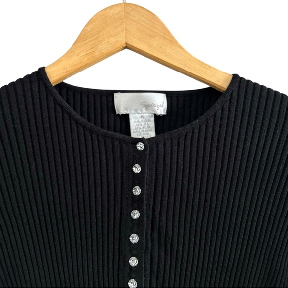 Y2K Womens Retro Spiegel Silk‎ Blend Ribbed Stretchy Henley Top Shirt Rhinestone - Picture 2 of 6